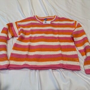 Old Navy Pink, Orange, and White Striped Sweater